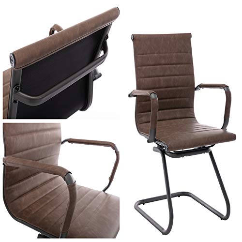 Image of Office Reception Chairs No Wheels Leather Conference Chairs Back Support Guest Chair, Set of 2 (Vintage Brown)