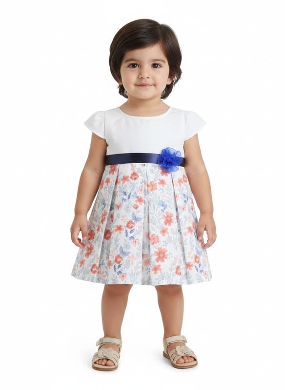Image of Mama&Bebe Summer Dress for Girls with Cotton Soft Lining | Printed Fit & Flare Kids Outfit with Cute Bow Detail | Comfortable Breathable Party & Outing Dress for Toddlers and Little Girls