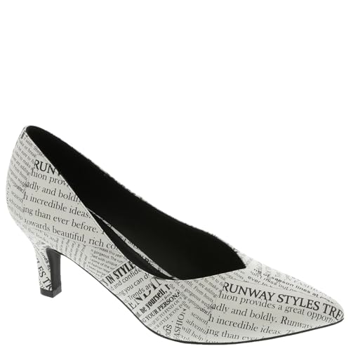 Masseys Women's Brianne Pointed Toe Low Heel Pump, 9 M (Medium), White and Black Newspaper