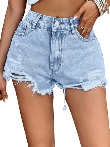 SOLY HUX Damen Jeansshorts Kurz Jeans Denim Shorts Kurze Jeanshosen High Waist Denimshorts mit Riss Sommershorts Hotpants Shorts Hellblau M SOLY HUX Damen Jeansshorts Kurz Jeans Denim Shorts Kurze Jeanshosen High Waist Denimshorts mit Riss Sommershorts Hotpants Shorts Hellblau M