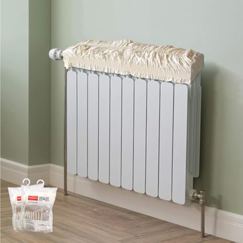 2 cubreradiadores mágicos elásticos de color beige, extensible de 40 a 80 cm y de 80 a 140 cm, tejido, crudo, para cubrir radiadores, tela de algodón
