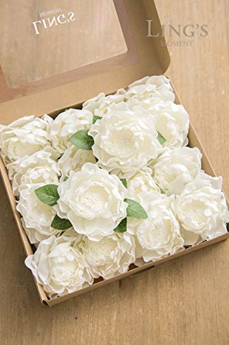 Ling's Moment Ivory Blooming Peonies Artificial Flowers #TOP8
