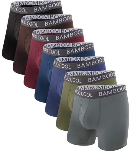 BAMBOO COOL Men's Ultra ComfortSoft Underwear, Moisture Wicking & Breathable No Ride Up Boxer Briefs with Fly, Multipack
