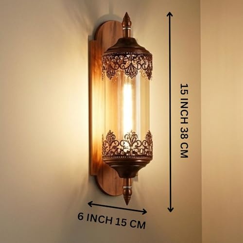 Image of Keylus Antique Wall Light for Living Room Bedroom Corridor, Moroccan Lantern Style Metal & Glass Wall Sconce, (Bilb Not Included),Pack of 1