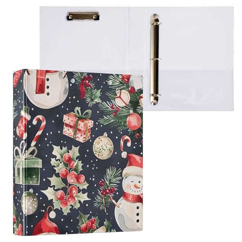 Image of Christmas Snowman Gift 3 Ring Binder with 2 Interior Pockets 1.5 inch Binders 3 Ring Heavy Duty Fit 8.5 inch x 11 inch Letter Size for Office School, 2 Pack