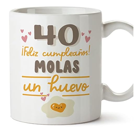 MUGFFINS Tazas 40 Cumpleaños - En Español - Feliz Cumpleaños Molas un Huevo - 11 oz / 330 ml - Regalo original y divertido