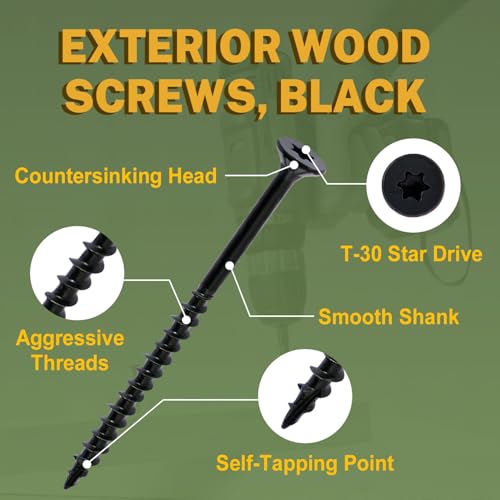 Image of LIONMAX Deck Screws #14 x 6 Inch, 100 PCS, Black Long Wood Screw, Rust Resistant, Exterior Epoxy Coated for Outdoor Decking, Torx /Star Drive Head, T30 Star Bit Included