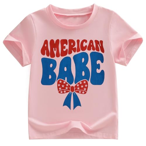 Image of Kids Toddler Girls 4th of July T-Shirt Coquette Bowknot Patriotic USA 250 American Flag Independence Day Top