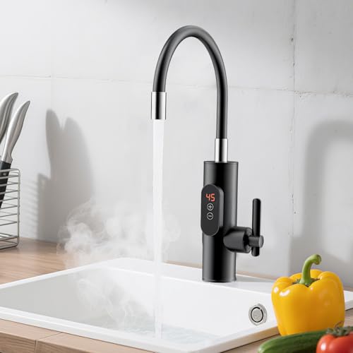 Ruiqas 3300W Wasserhahn mit Durchlauferhitzer,Instant Elektrischer Wasserheizhahn Schnelle Heizhahn mit LED-Anzeige Verstellbare Temperatur für Küche und Badezimmer