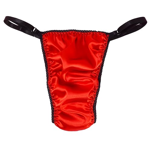 Ania's Poison Sissy Thong Panties Red Satin Shiny Triangle T-thong Adjustable Men's Thong Panties