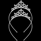 Makone 2 Pieces Girls Crystal Tiara Silver Princess Crown Bendable Adjustable Headband Ultralight Ha