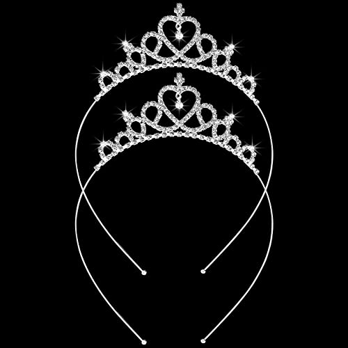 Makone 2 Pieces Girls Crystal Tiara Silver Princess Crown Bendable Adjustable Headband Ultralight Hair Accessories For Birthday Party Wedding Photograph #TOP9