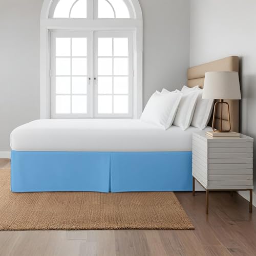 King Pleated Bed Skirt with Split Corners, 3-Sided, 16-Inch, Light Blue
