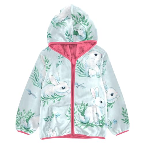 OTVEE Happy Easter White Rabbits Kids Hoodie Jacket Fall Spring Full Zip Warm Outwear Coat