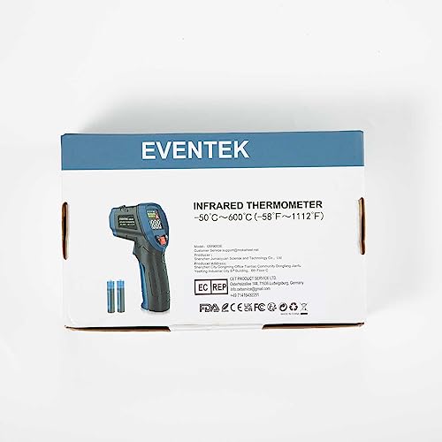 Foto von Eventek Infrarot Thermometer -58°F~1112°F (-50°C～600°C), IR Pyrometer Berührungslos Digital Laser-Temperaturmessgerät mit Einstellbarer Emissionsgrad für Küche/Barbecue/Gefrierschrank/Industrie