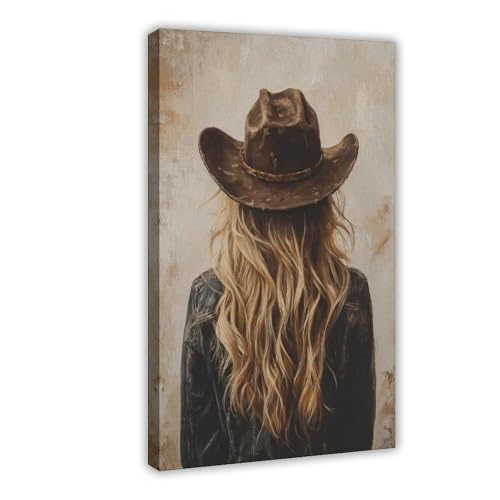 Toile rétro cowgirl bohème de l'ouest, une idée cadeau originale pour anniversaire