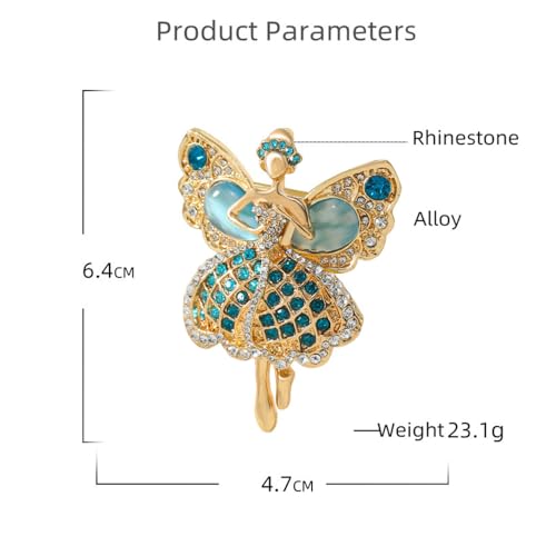 Image of Rhinestone Angel Ballerina Brooch Pin for Women Girls Fashion Crystal Gold Tone Cute Fairy Butterfly Ballet Dancer Brooches Lapel Pins Dainty Dress Accessories Birthday Christmas Jewelry Gift