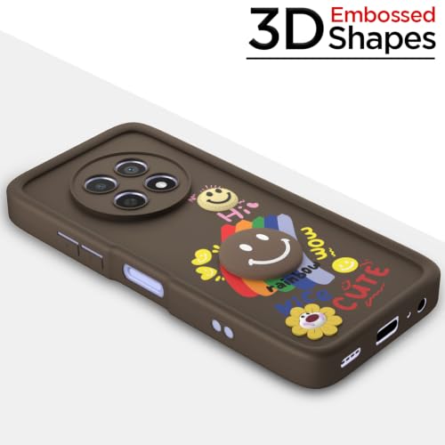 Image of Pikkme Back Cover for Realme Narzo 70x 5G / N65 / Realme 13 /12 / 12X 5G / C65 | Soft Silicone| Cute Rainbow Smile & 3D Cartoon Flower Design | Shockproof Raised Camera Protection Bumper Case (Brown)