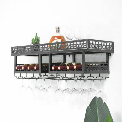 Cbhfmljd Wall Mounted Wine Glass Rack, Metal Holder Stemware Storage Hanging Shelf 2 Tier, Store Red, White, Champagne, Home & Kitchen Décor Delicate And Durable