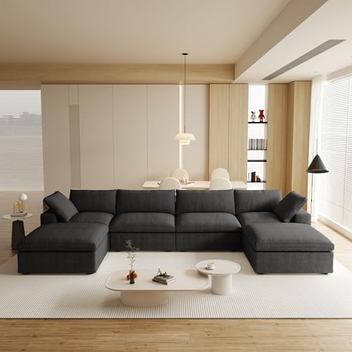 Image of JACH 160.6 inch U-Shaped Sectional Couch, Modern Modular Convertible Sofa with Chaise Ottomans, Deep 4-Seats Comfy Sectional Cloud Couches for Living Room /Apartment, Bedroom (Black)