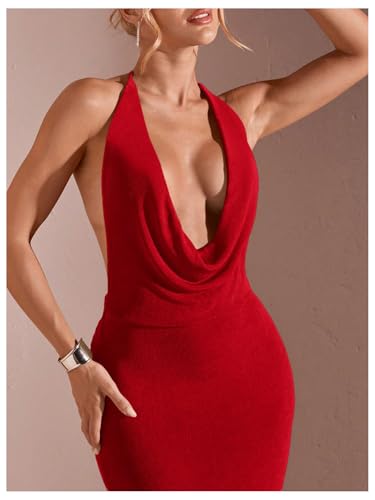 SOLY HUX Women's Halter Bodycon Maxi Dress Draped Sleeveless Backless Cocktail Party Long Dresses3