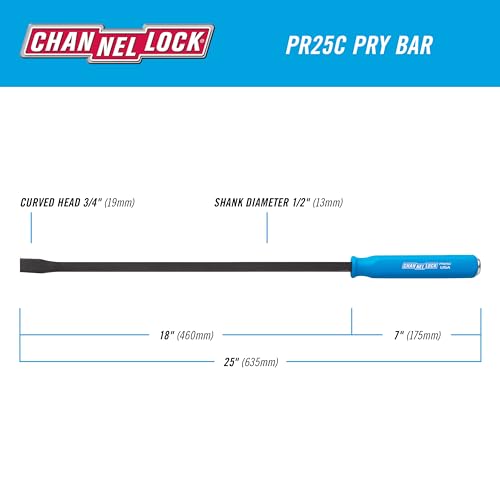 CHANNELLOCK 1/2 x 18-inch Professional Pry Bar, 25-inch Overall Length, Made in USA, Molded 4-Sided Textured Grip