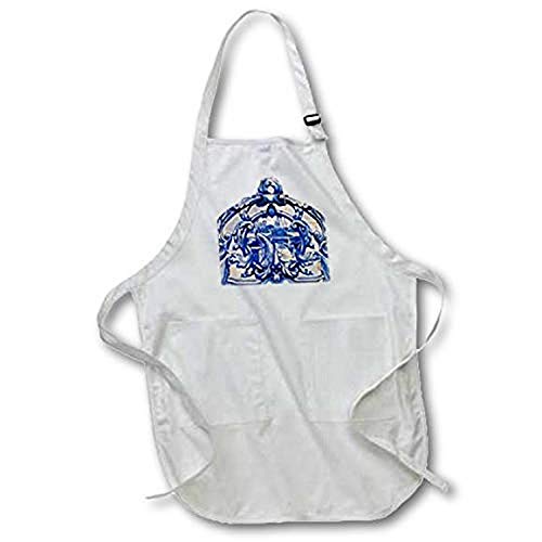 3D Rose apr_227854_2 Azulejos - Blue & White Tiles - Portugal Medium Length Apron - with Pouch Pockets, 22 by 24"