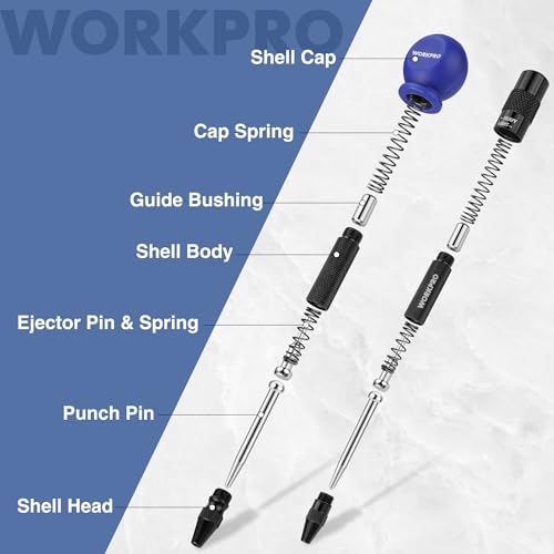 WORKPRO 2PCS Automatic Center Punch with an Extra Replacement Tip, Adjustable Spring Loaded Center Punch, Metal Punch Tool, Center Hole Punch for Wood, Metal, Plastic by WORKPRO - Image 6