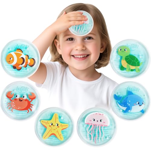Hilph Kids Ice Packs for Boo Boos, 6 Pcs Small Gel Ice Packs for Injuries Reusable for Kids Baby Toddlers with Ocean Theme, Mini Hot Cold Compress Recovery for Body Pain Relief, Bumps, Bruises
