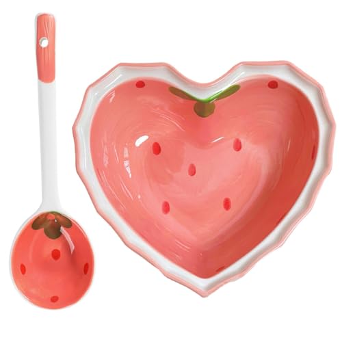 GRIRIW 1 Juego De Cuencos De Fresa Con Forma De Corazón Cucharas Cuencos Cestas Leche De Fresa Frutero Pequeño Tazas Cucharas Para Mermelada De Fresa Decoración De Fresa Platos