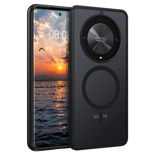BENTOBEN Hülle für Honor Magic 6 Lite 5G mit Mag-Safe Magnetisch, Durchscheinende Matt Anti-Fingerabdruck Handyhülle, Rückseite Dünn Stoßfest Schutzhülle, Schwarz