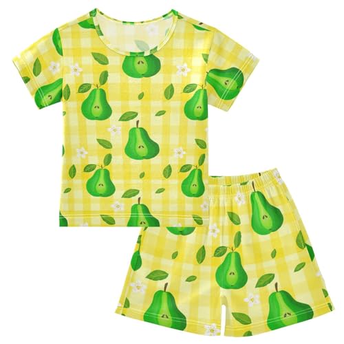Pear Flowers Yellow Pajama Set Short Sleeve Pajamas Shorts Sets Cotton PJS 2 Piece Clothes Set 5Y