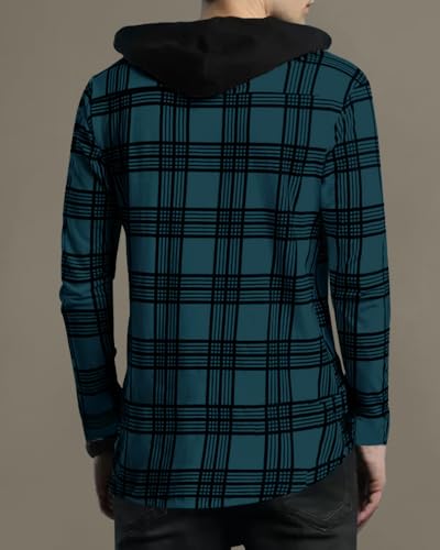 Image of Noble Monk Men's Cotton Blend Hooded Neck Full Sleeve Shirt | Regular Fit | Checkered Pattern | Casual Shirt
