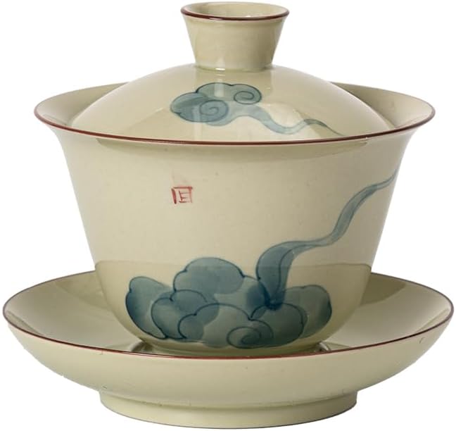 GSOUL Kungfu Tea cup Travel Coffee Cup Hand-painted Blue And White Auspicious Cloud Covered Bowl Ceramic Large Anti-scalding Tea Retro Underglaze Color Small Tea Cups