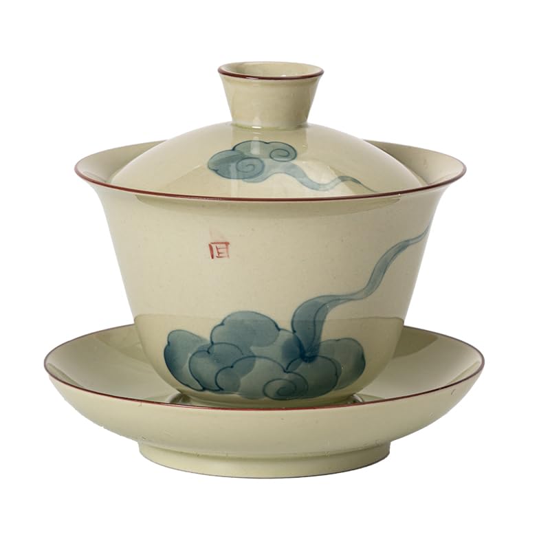 Infusore per il Tè Tazza da caffè da viaggio dipinta a mano blu e bianca con nuvola di buon auspicio coperta in ceramica grande antiscottatura tazza da tè retrò sotto smalto colorato tazza da tè Tazze