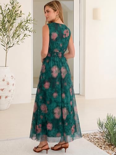 Image of ANRABESS Women's Floral Tulle Wedding Guest Maxi Dress | V Neck Sleeveless,A-Line Elastic Waist,Casual Flowy Formal Boho,Bridal Shower Garden Party Beach Vacation,Summer Fall