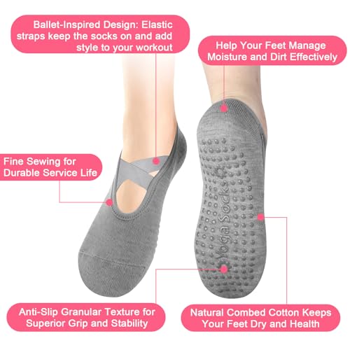 IMALPQPP 3 Pares de calcetines antideslizantes mujer – Calcetines pilates mujer antideslizantes con silicona (Negro, Gris, Rosa), para Pilates, Yoga, Reformer, Fitness y Danza - imagen 4