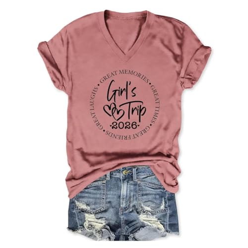 Image of Girls Trip 2026 Shirts for Women Girls Trip Shirts Vacation Travel T-Shirt Short Sleeve Summer Beach Matching Tee Top