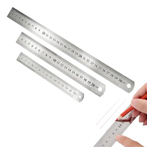 3 Piezas Regla Metálica de Acero Inoxidable 15/20/30 cm Doble Escala Métrica Imperial