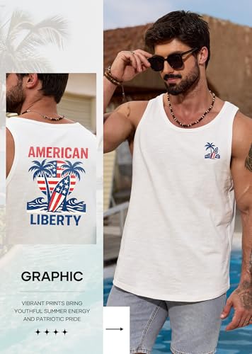 Image of VOGSTART Mens Graphic Muscle Tank Top Beach Slub Cotton Sleeveless Shirts