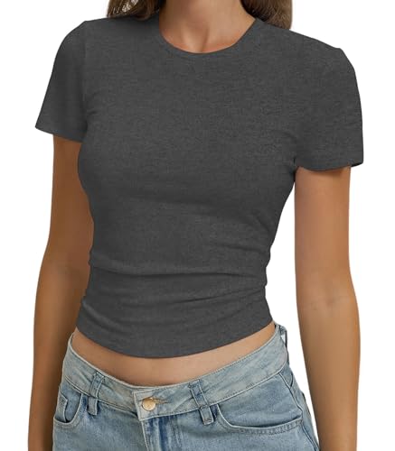 TUTQI Women's Short Sleeve Tight Tee Soft Cotton Summer Basic T-Shirt Tops - image 1