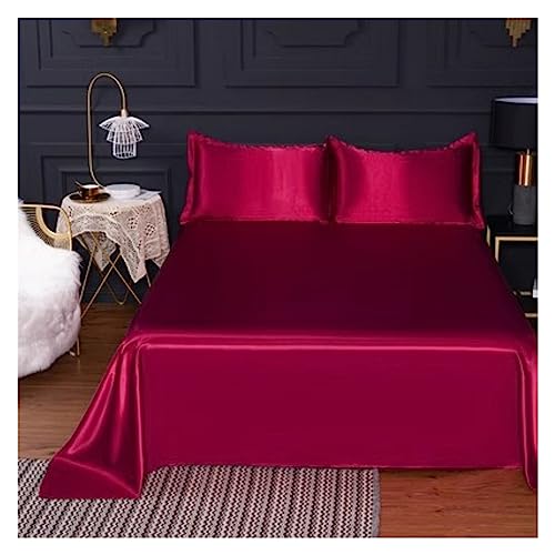 アイスシルクのベッドシーツ、寝具セット、超柔らかく耐久性のあるポリエステル生地、非常に柔らかく豪華な枕カバー2枚付き。 (Color : Burgundy, Size : 180x230cm)