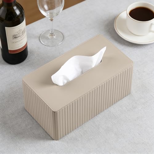 MEIBOOCH Tissue Box Cover Stylish PU Leather Rectangular Tissue Box Holder with Magnetic Bottom for Bathroom Bedroom or Office (Beige) by MEIBOOCH - Image 7