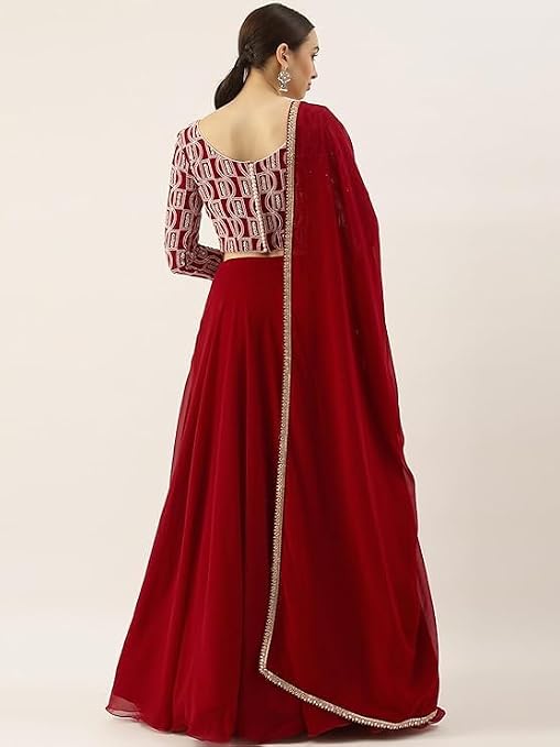 TRENDMALLS Women's Georgette Sequin Embroidery Work Lehenga Choli with Dupatta For Women Ready To Wear