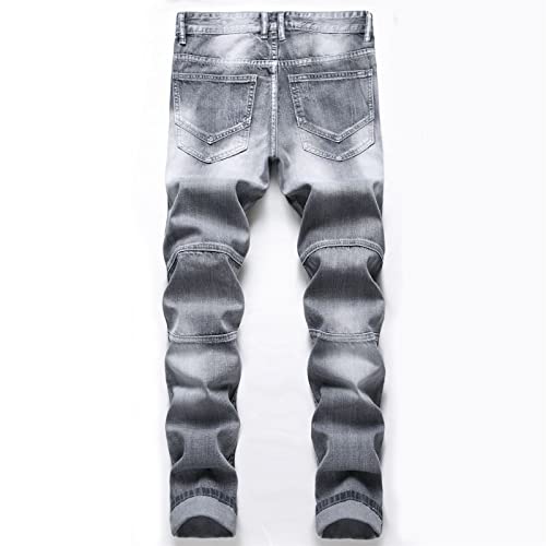 Men's Skinny Distressed Ripped Jeans Classic Destroyed Slim Fit Denim Pencil Pants Washed Straight Leg Biker Jean2