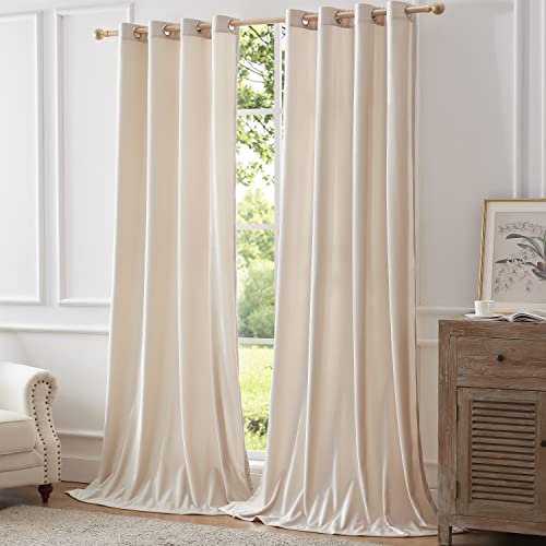 Bulbul Cream Curtains 84 Inch Length- Set Of 2 Living Room Ivory Velvet Blackout Window Drapes Curtains Thermal Insulated Room Darkening Decor Grommet Curtains For Bedroom Set Of 2 Panels #TOP6