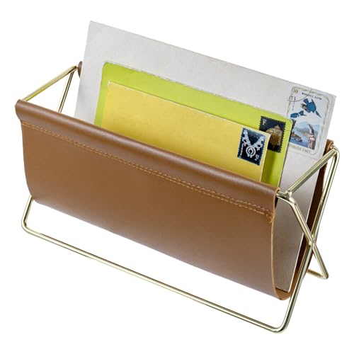 MyGift 10 Inch Mid Century Caramel Leatherette Mail Sorter Letter