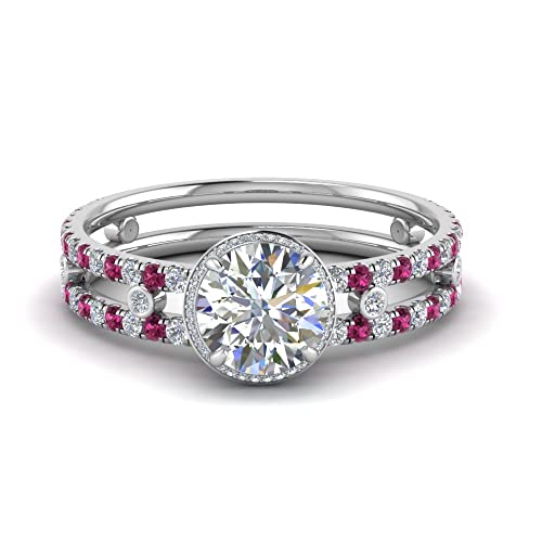 Bague de fiançailles pierre ronde, le cadeau parfait en argent à tige fendue
