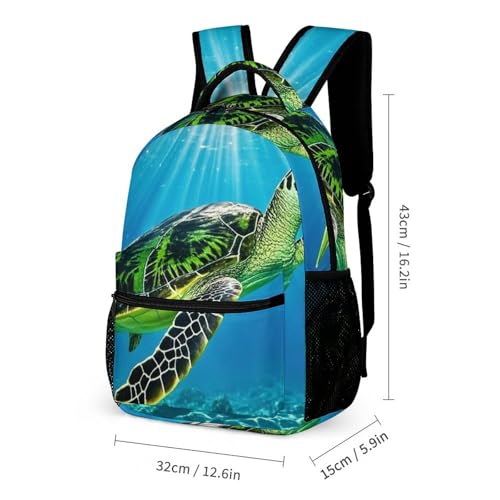 Turtle Swimming in The Sea Backpack Set 3 Piece, Durable Backpack Insulated Lunch Bag Portable Pencil Case for Men Women2