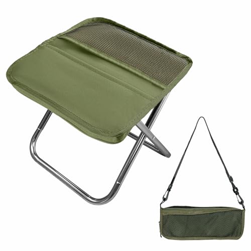 GFUN 折りたたみ椅子 アウトドアチェア 『オールインワン』 一体型収納 コンパクト 超軽量360g アルミ合金 ショルダー付き 耐荷重100kg 携帯椅子 キャンプ ハイキング 釣り グリーン